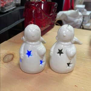 Vintage ceramic lighted snowmen ornaments